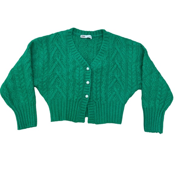 Zara Emerald Green Long Sleeve Cardigan w/ Decorative Buttons-Size Small - Picture 2 of 9